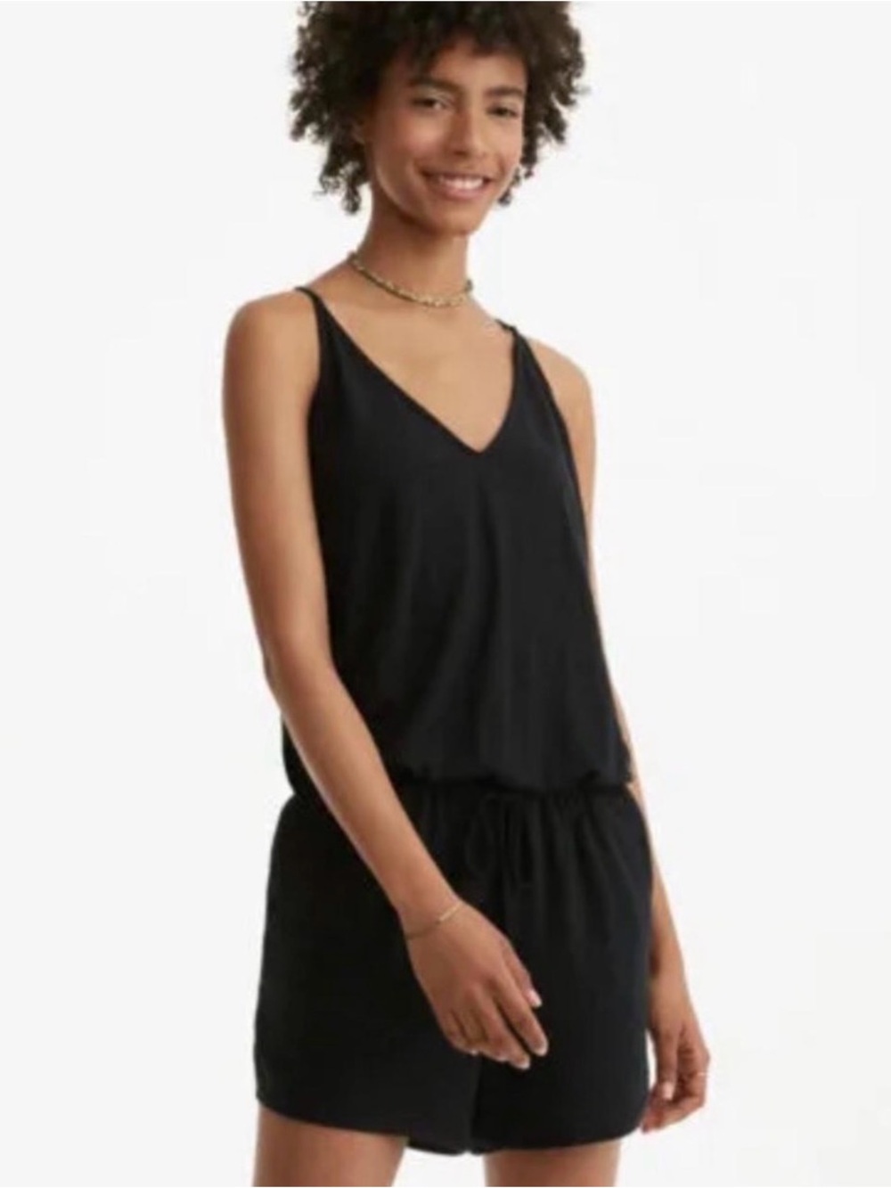 Lou & Grey Linen Blend Black V-Neck Sleeveless Romper